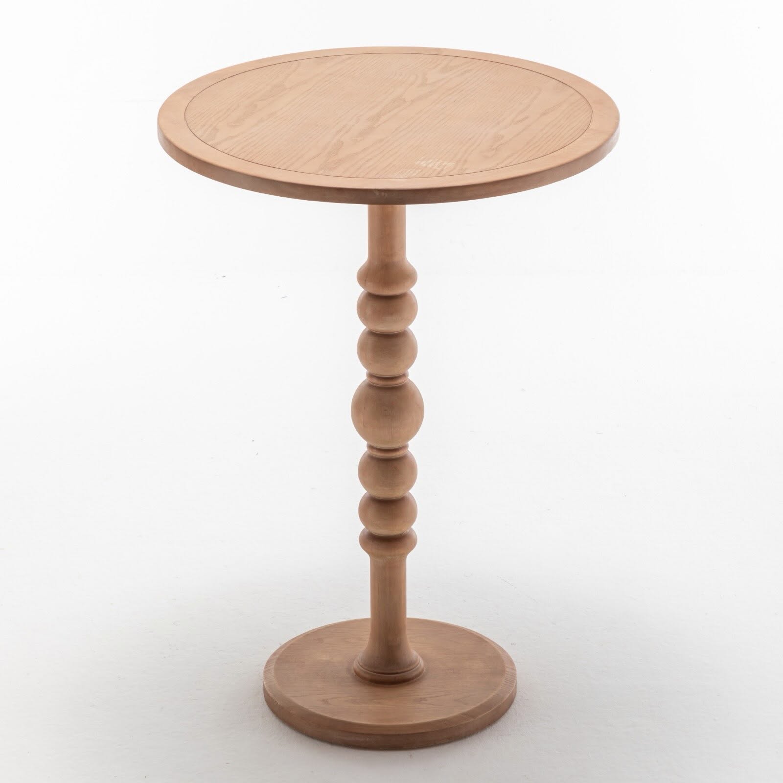 Powell Tarkin Round Natural Wood Turned Spindle Pedestal Side Accent Table